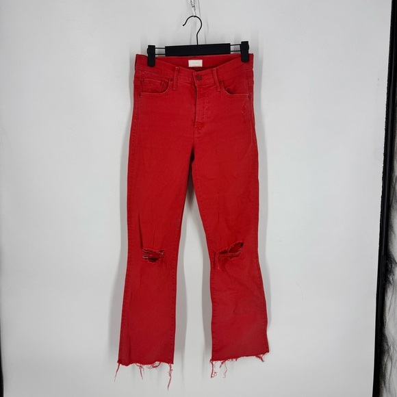 Mother Denim Insider Crop Fray Jeans in Red - Picture 1 of 5